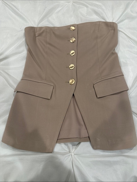 Aqua Tops - Aqua Beige Strapless Corset top with Gold Trim buttons size XS
